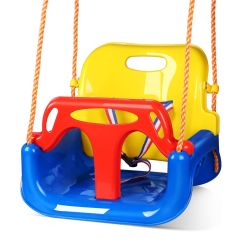 3in1 Babyschaukel mit Rückenlehne, Sicherheitsbügel und 3-Punkt-Gurt – mitwachsender Kinderschaukelsitz für Garten und Outdoor