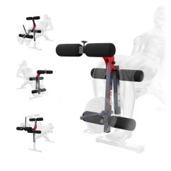 Beincurler Aufsatz für Trainingsbank mit Demonstration der Übungspositionen