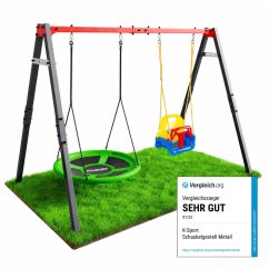 Metall-Doppelschaukel mit Nestschaukel und 3in1 Babysitz, ausgezeichnetes Gartenschaukel-Set für Kinder und Kleinkinder