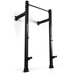 Wandmontiertes Half Rack aus Stahl mit Klimmzugstange, höhenverstellbaren J-Cups und massiver Konstruktion für Krafttraining im Homegym