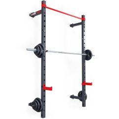 Faltbares Half Rack zur Wandmontage mit Gewichten und Hantel