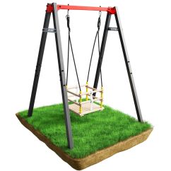 Gitterschaukel aus Holz mit stabilem Metallgestell, ideal für Kleinkinder und sicheres Spielen im Garten