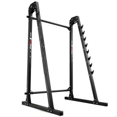 Mehrstufiger Langhantelständer aus Stahl mit integriertem Klimmzugstangen-Aufsatz für Krafttraining und Home Gym