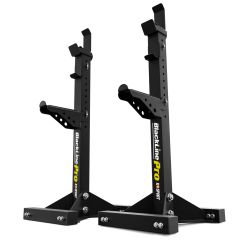 Massiver verstellbarer Hantelständer Blackline Pro aus Stahl – Paar freistehende Langhantelablagen für Krafttraining