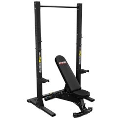 Squat Rack Set mit verstellbarer Hantelbank in Schwarz – stabile Kraftstation für Bankdrücken und Kniebeugen