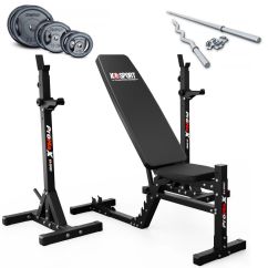 Verstellbare Hantelbank mit Squat Rack und Hantelset