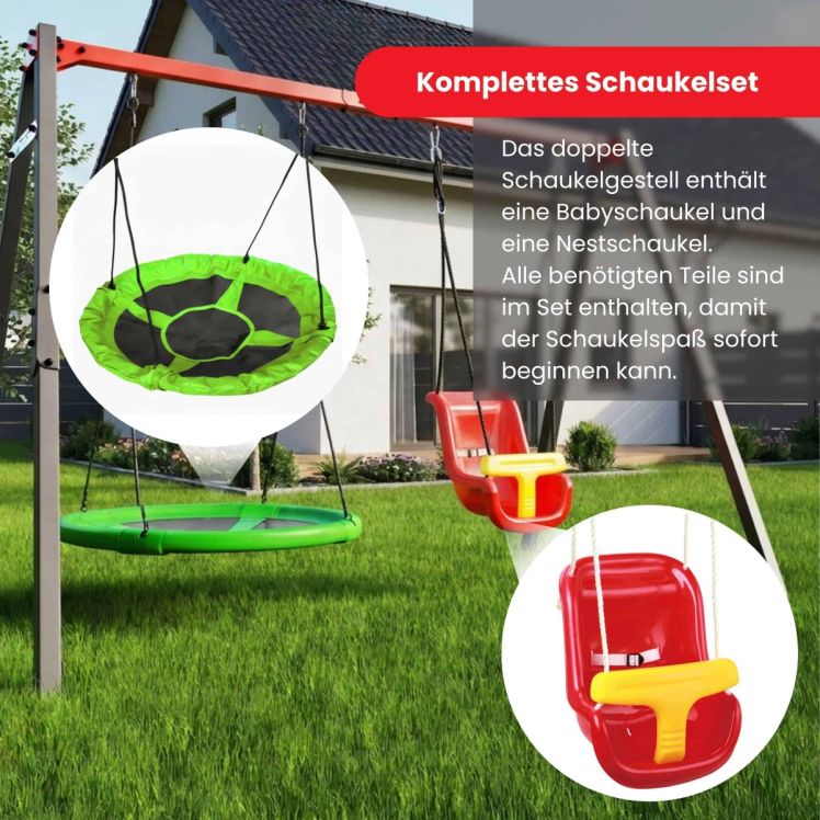 Komplettes Schaukelset mit Nestschaukel und Babyschaukel, vielseitiges Metallgestell für Familien im Garten
