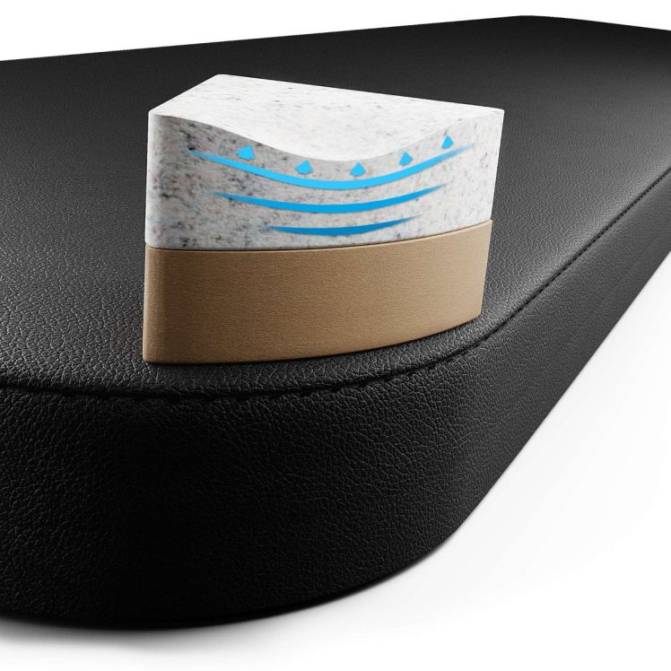 Detail der gepolsterten Bankauflage mit Materialstruktur