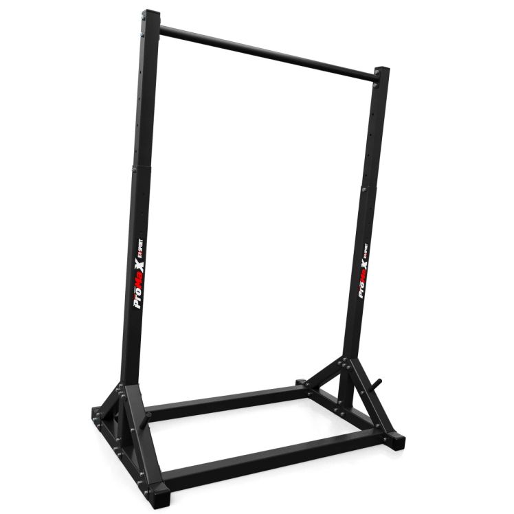 Freistehende höhenverstellbare Klimmzugstange aus Stahl mit stabiler Bodenrahmenkonstruktion für Indoor-Training.