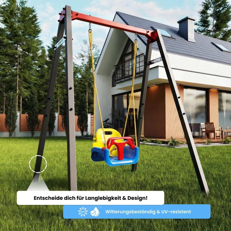 Wetterfeste Garten Babyschaukel mit stabilem Metallrahmen, UV-beständig und langlebig für sicheren Schaukelspaß im Freien