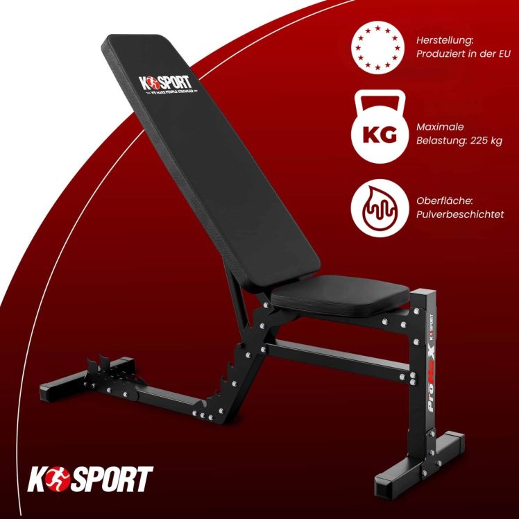 K-Sport ProMax Hantelbank – europäische Herstellung, 225 kg Belastbarkeit, pulverbeschichtete Oberfläche