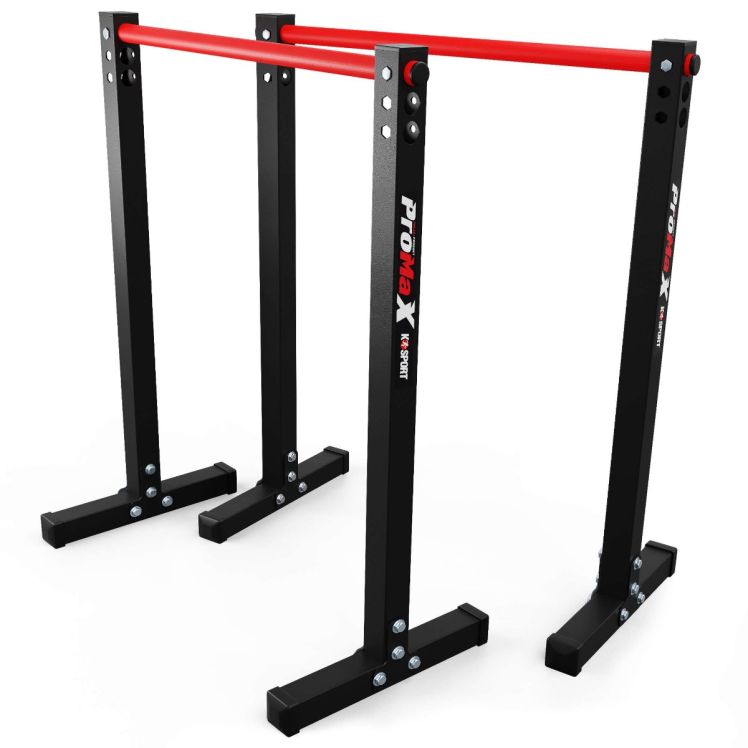 Seitenansicht der K-Sport Dip-Bar mit verstellbarer roter Stange