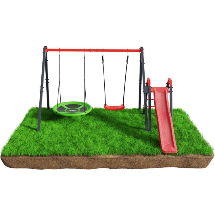 Kinderschaukel-Set mit Rutsche und Nestschaukel, Frontalansicht