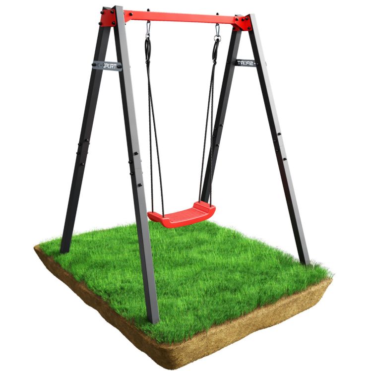 Gartenschaukel mit roter Brettschaukel, stabiler Metallrahmen für sicheres Spielen im Freien