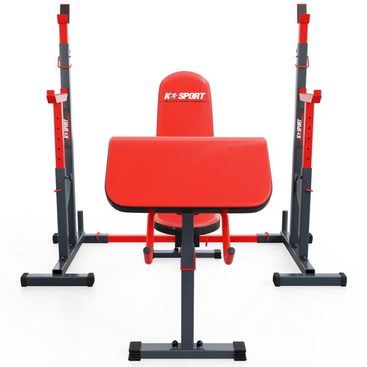 Kraftstation Trainingsset Mit Hantelbank + Langhantelablage + Curlpult Frontsicht
