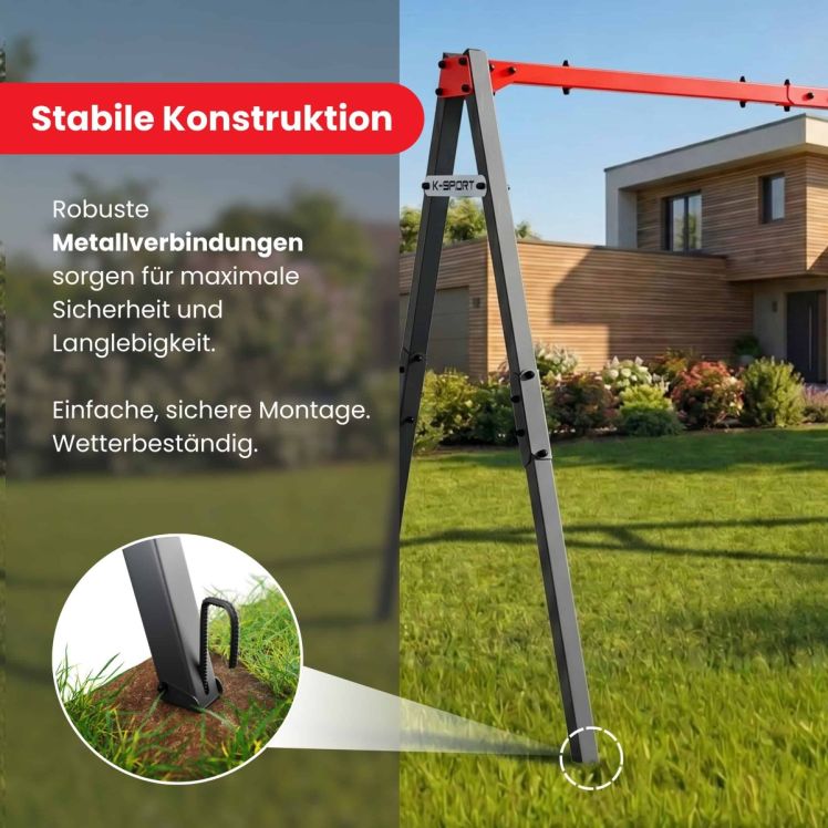 Stabiles K-Sport Metall Schaukelgestell mit Bodenankern für sichere und langlebige Montage im Garten