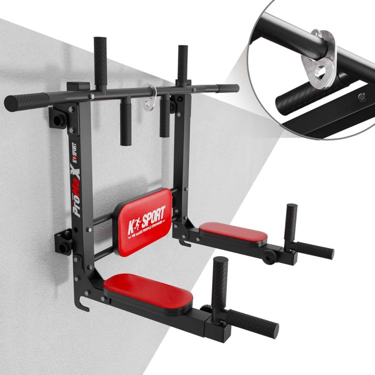 Gepolsterte Rückenlehne und Armauflagen der Dipstation für komfortables Bauch- und Core-Training