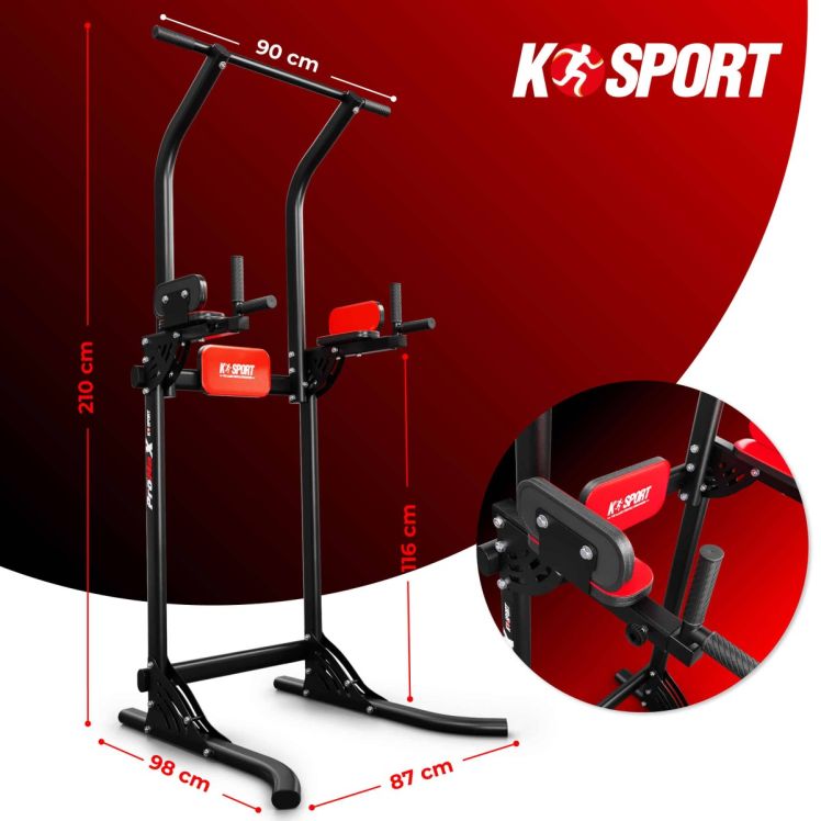 Maße des Kraftturms: 210 cm Höhe, 90 cm Breite und 116 cm Tiefe für das Home-Gym