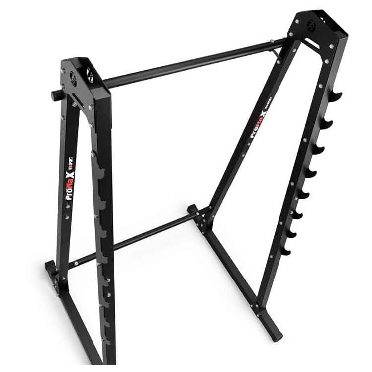 Freistehendes Squat Rack mit breitem Standfuß und höhenverstellbaren Hantelhalterungen für sicheres Training