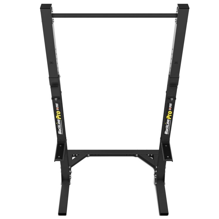 Stabile Vorderansicht des Blackline Pro Squat Racks mit breitem Standfuß