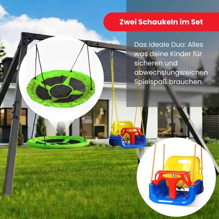 Doppelschaukel Set mit Nestschaukel und 3in1 Babyschaukel für sicheren Spielspaß im Garten
