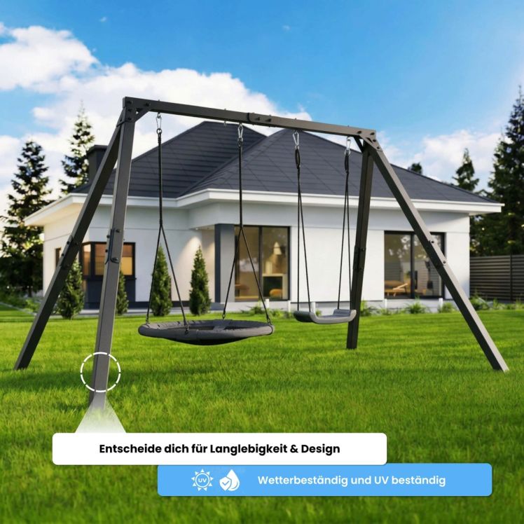Wetterfeste Doppelschaukel aus Stahl für Garten, langlebig und UV-beständig mit zwei Schaukeln