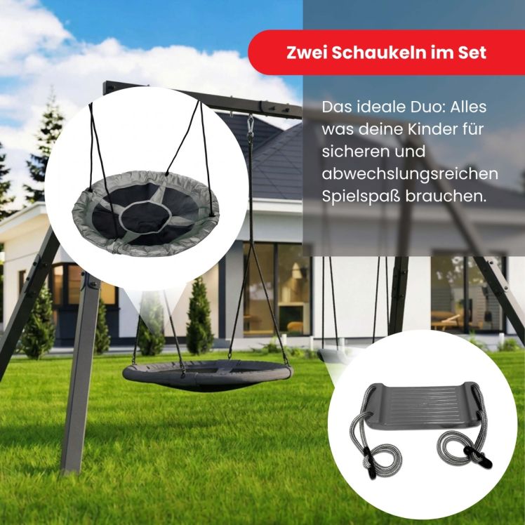 Doppelschaukel Set mit Nestschaukel und Brettschaukel, ideal für Kinder im Garten