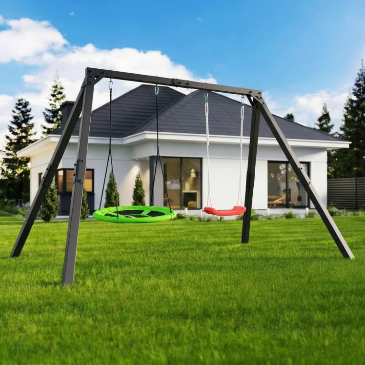 Wetterfeste Doppelschaukel aus Metall mit zwei Schaukeln im Garten