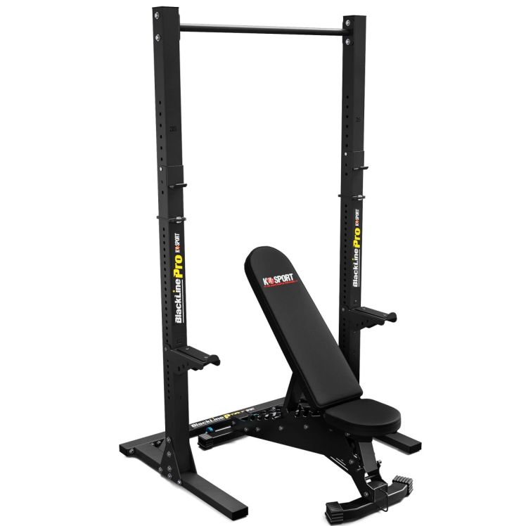 Squat Rack Set mit verstellbarer Hantelbank in Schwarz – stabile Kraftstation für Bankdrücken und Kniebeugen