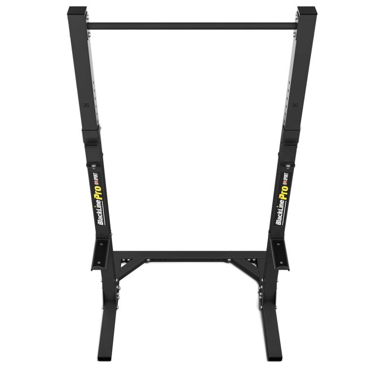 Freistehendes Squat Rack in Schwarz mit höhenverstellbaren Ablagen für Langhanteln
