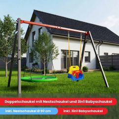 Garten Doppelschaukel mit Nestschaukel und 3-in-1 Babyschaukel