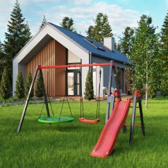 Doppelte Kinderschaukel mit Rutsche für den Garten