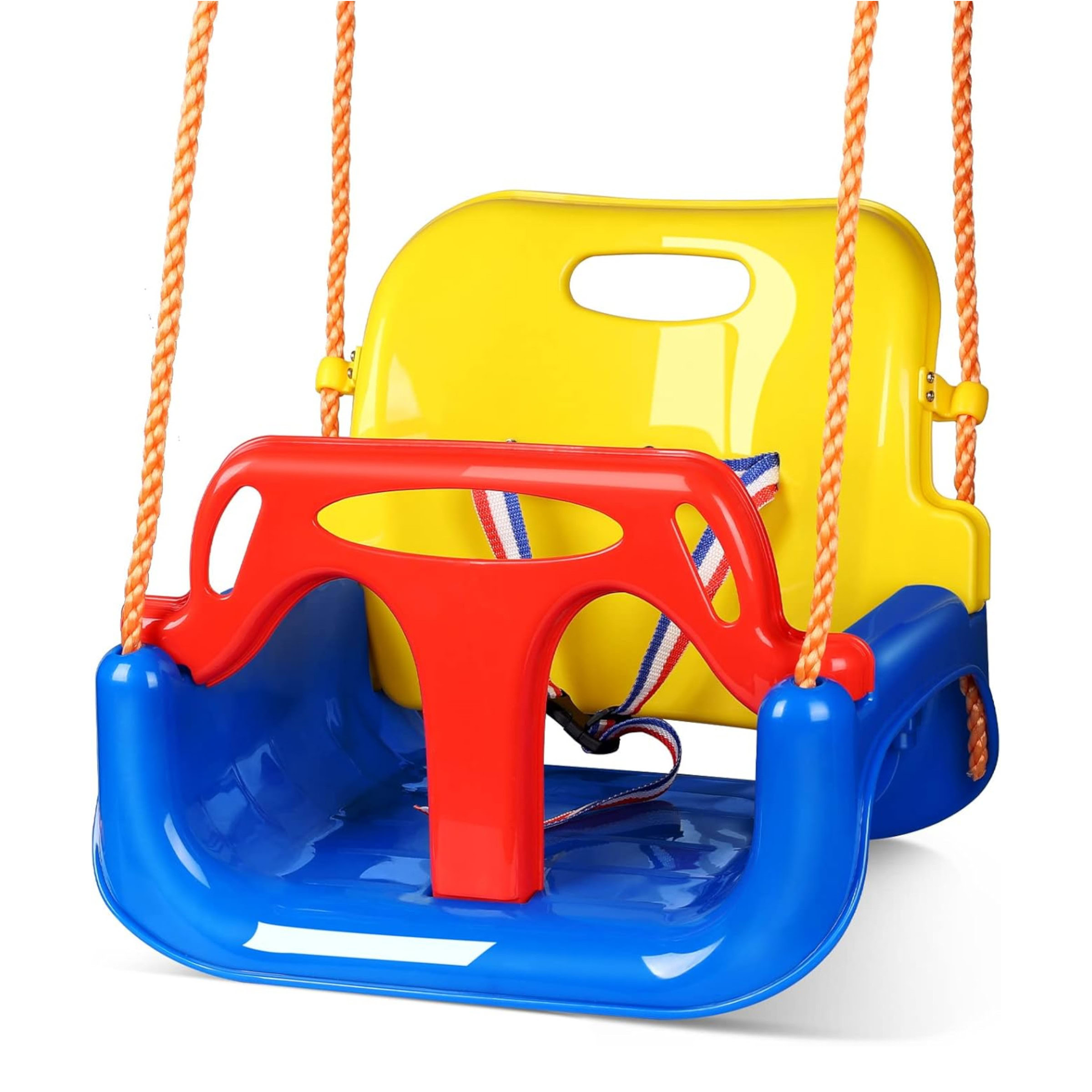 3in1 Babyschaukel mit Rückenlehne, Sicherheitsbügel und 3-Punkt-Gurt – mitwachsender Kinderschaukelsitz für Garten und Outdoor