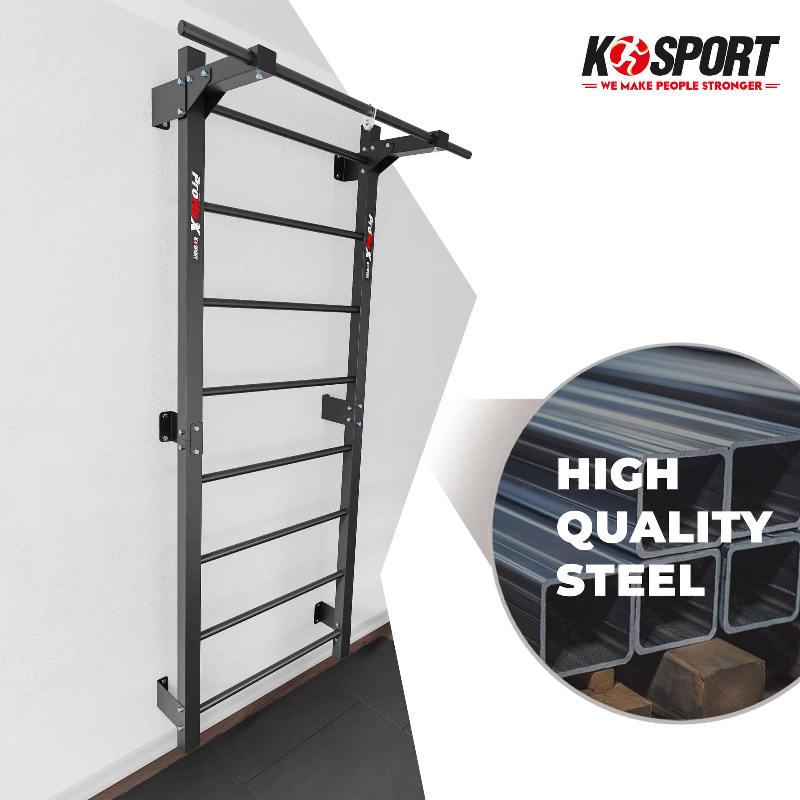 An der Wand montierte Fitness-Sprossenwand aus hochwertigem Stahl mit Klimmzugstange für Homegym und Krafttraining