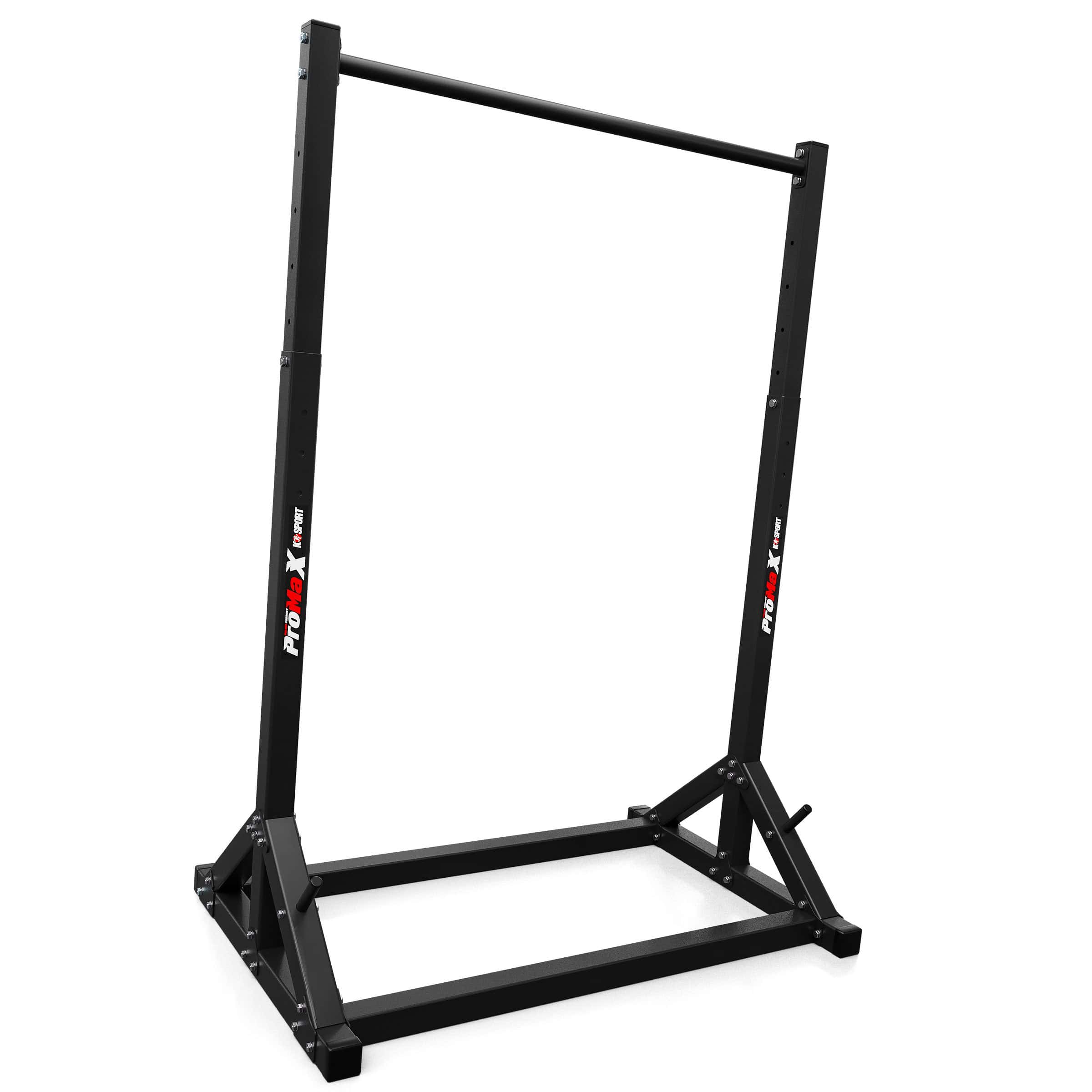 Freistehende höhenverstellbare Klimmzugstange aus Stahl mit stabiler Bodenrahmenkonstruktion für Indoor-Training.
