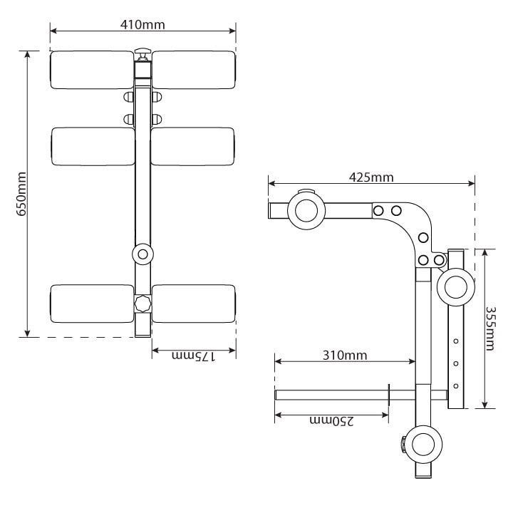 Technischen Daten - Beincurler fuer Trainingsbank