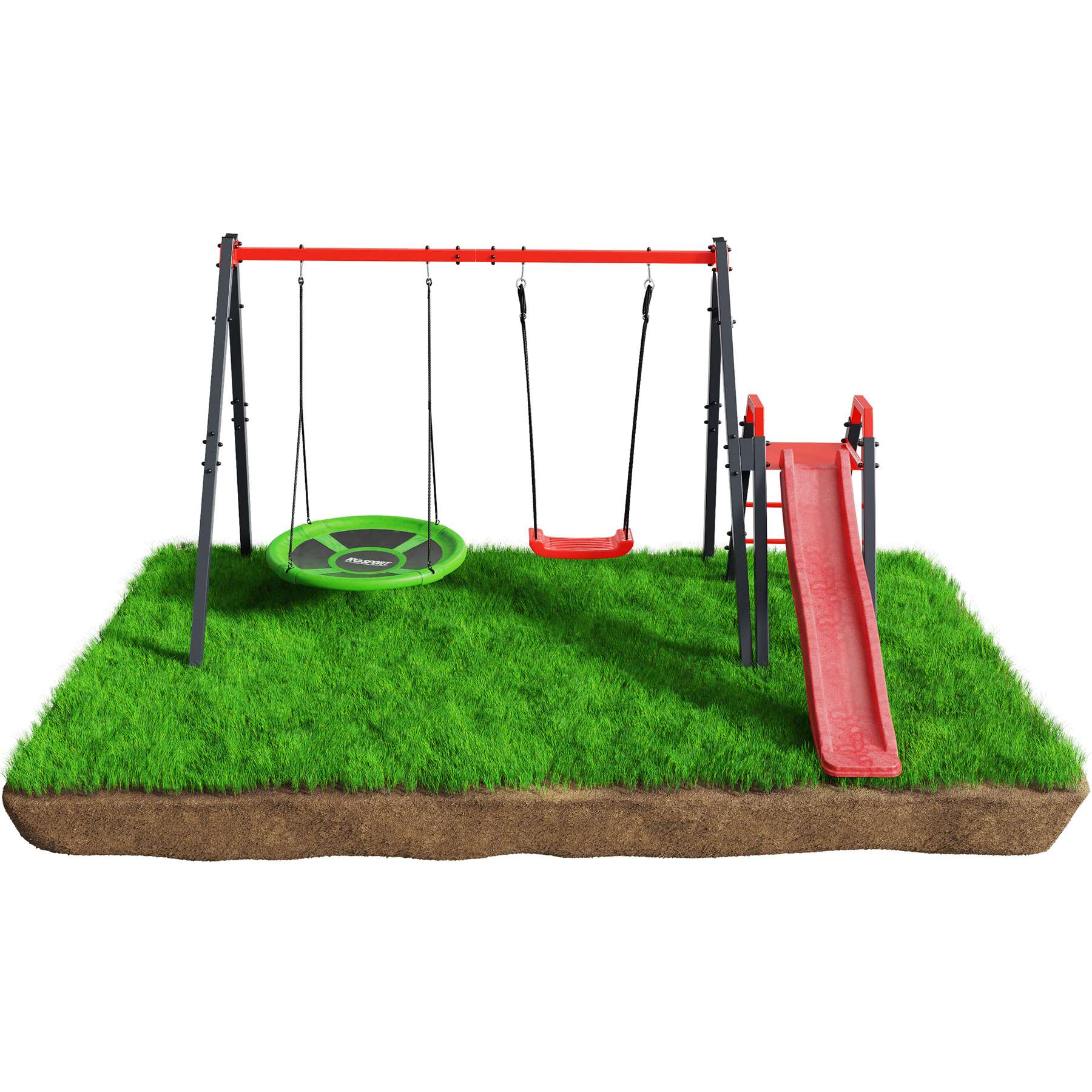 Kinderschaukel-Set mit Rutsche und Nestschaukel, Frontalansicht