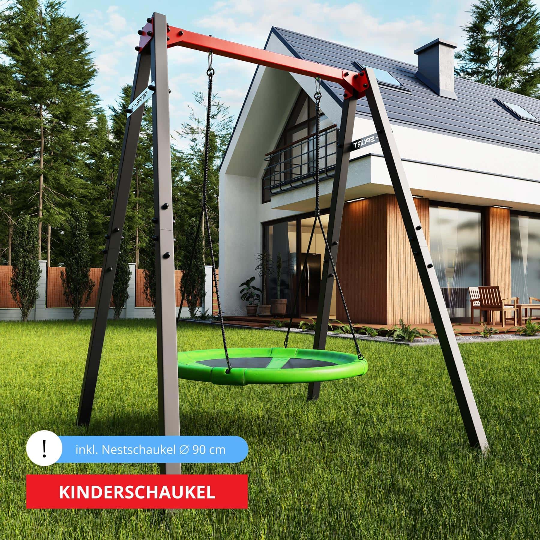 Moderne Kinderschaukel von K-Sport im Garten, geeignet für Kinder und Outdoor-Freizeitspaß