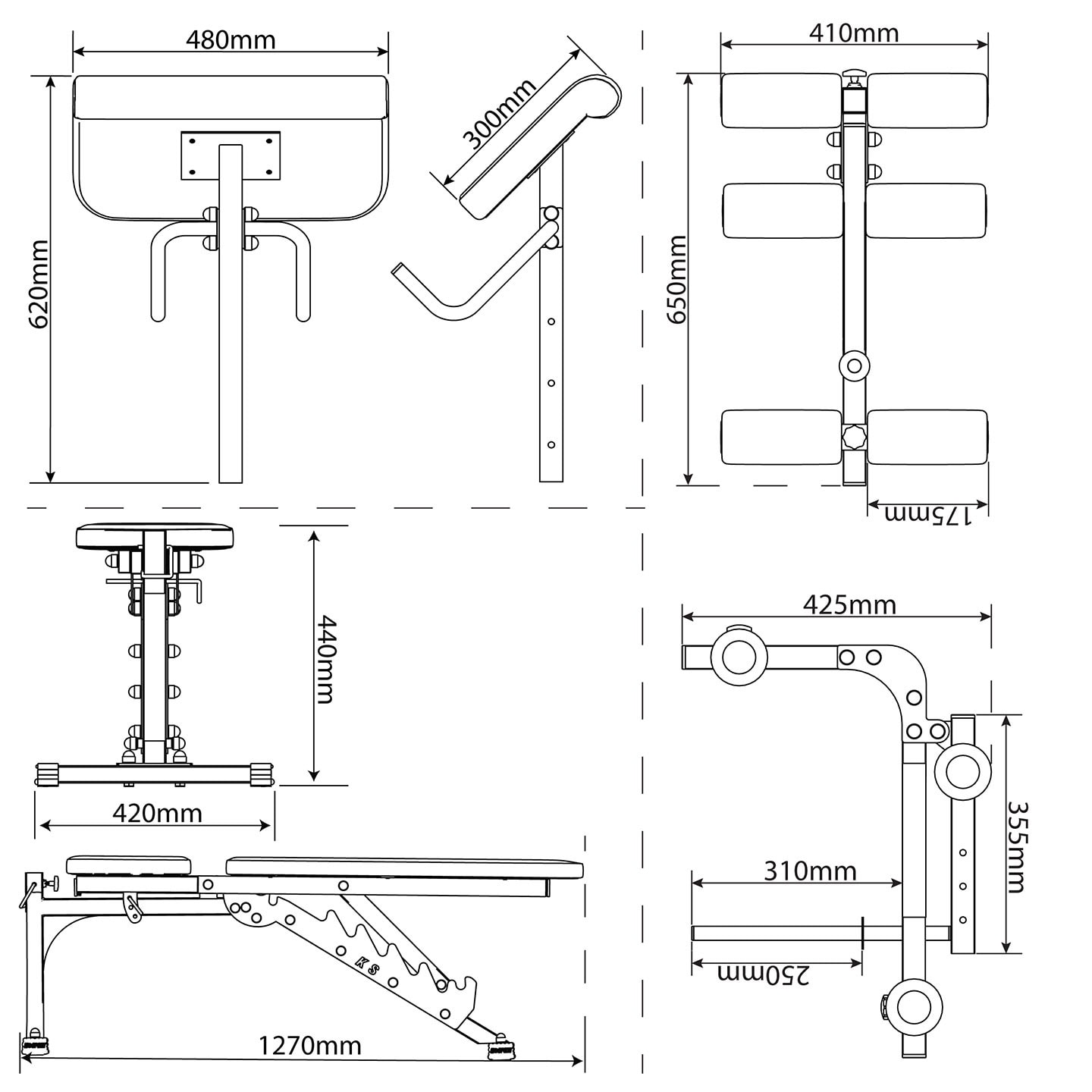 Technischen Daten - Krafstation mit Hantelbank/Schraegbank+Curlpult+Beincurler