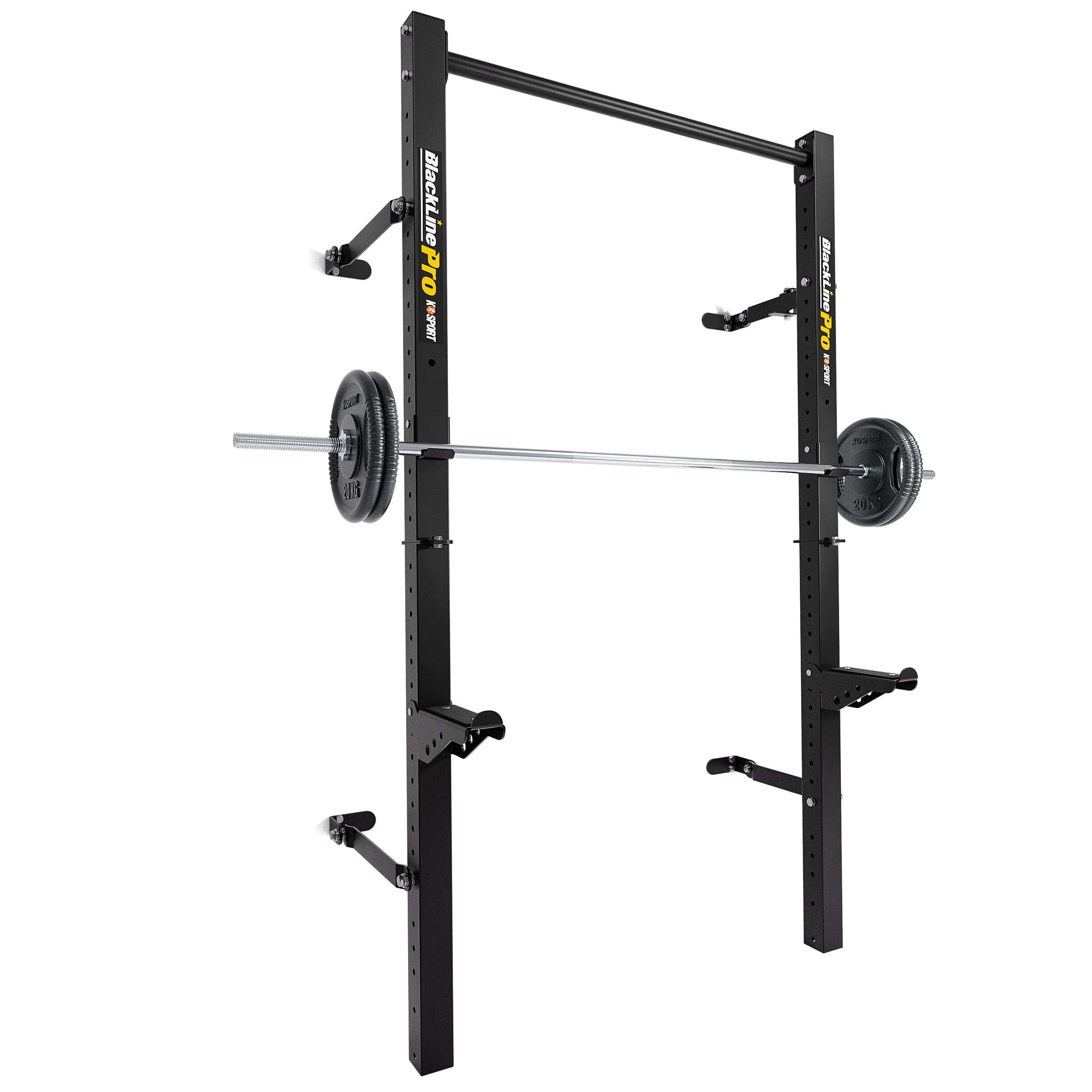 Half Rack mit aufgelegter Langhantel und Gewichten