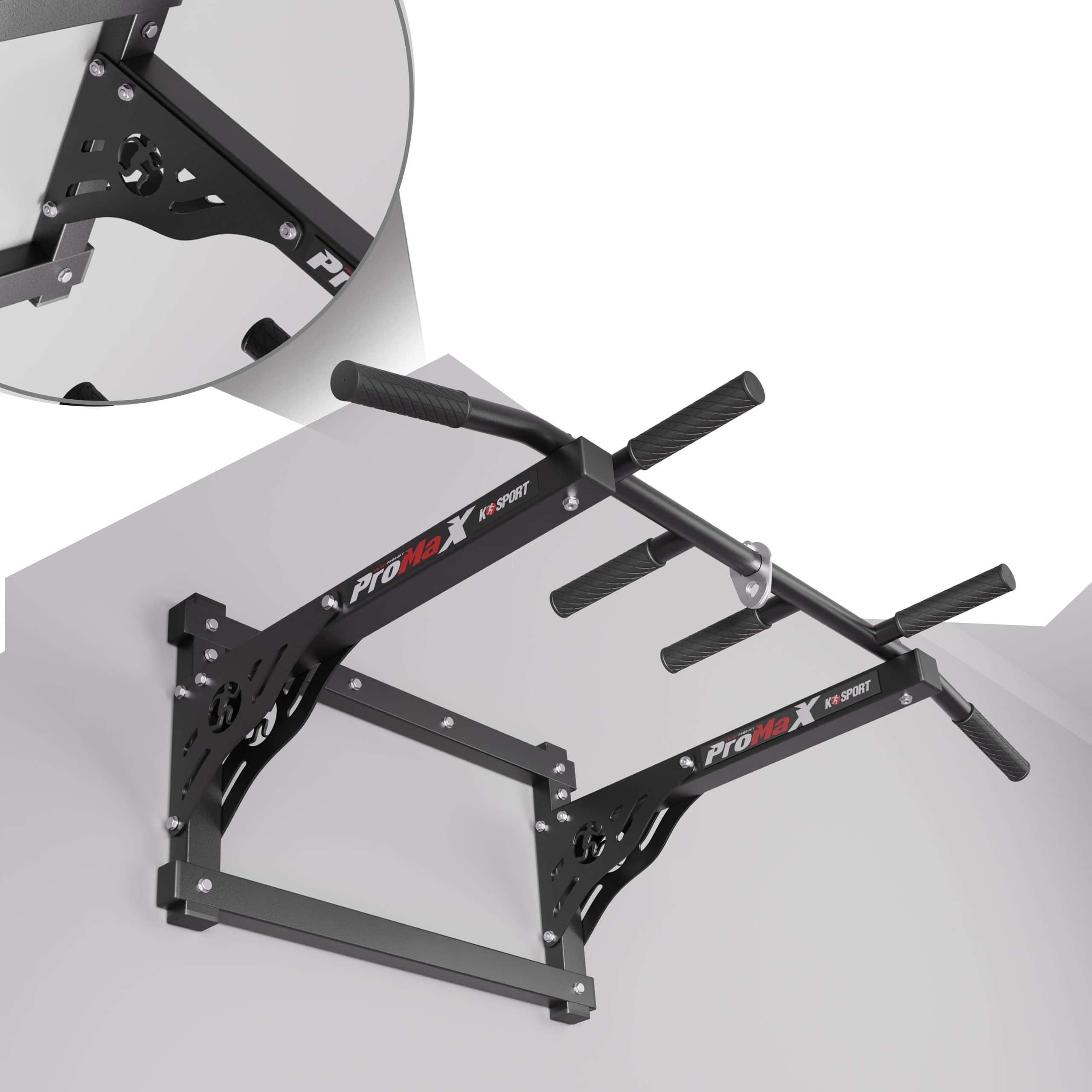ProMaX Klimmzugstange zur Wandmontage aus hochwertigem Stahl mit Multi-Grip-System für intensives Krafttraining