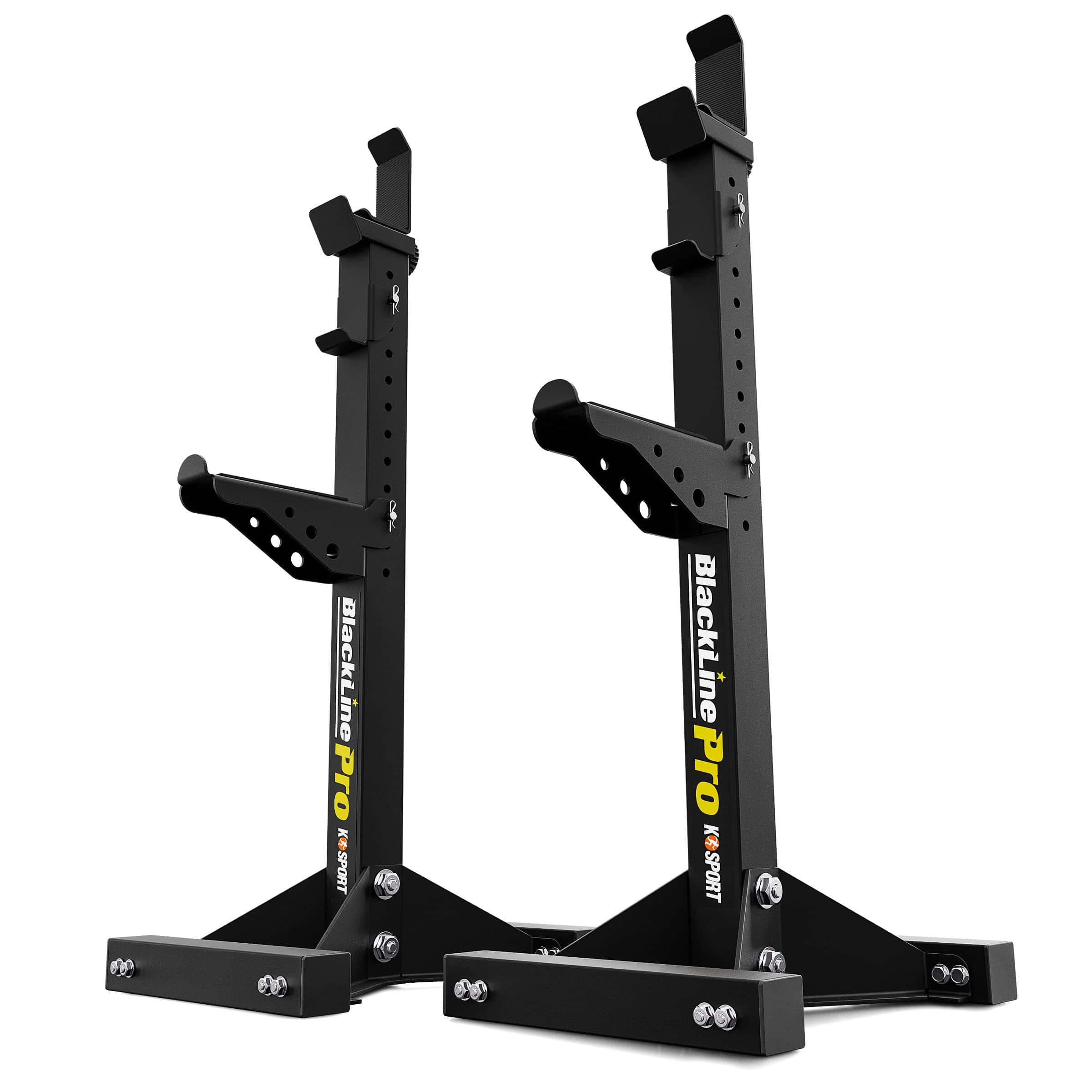 Massiver verstellbarer Hantelständer Blackline Pro aus Stahl – Paar freistehende Langhantelablagen für Krafttraining