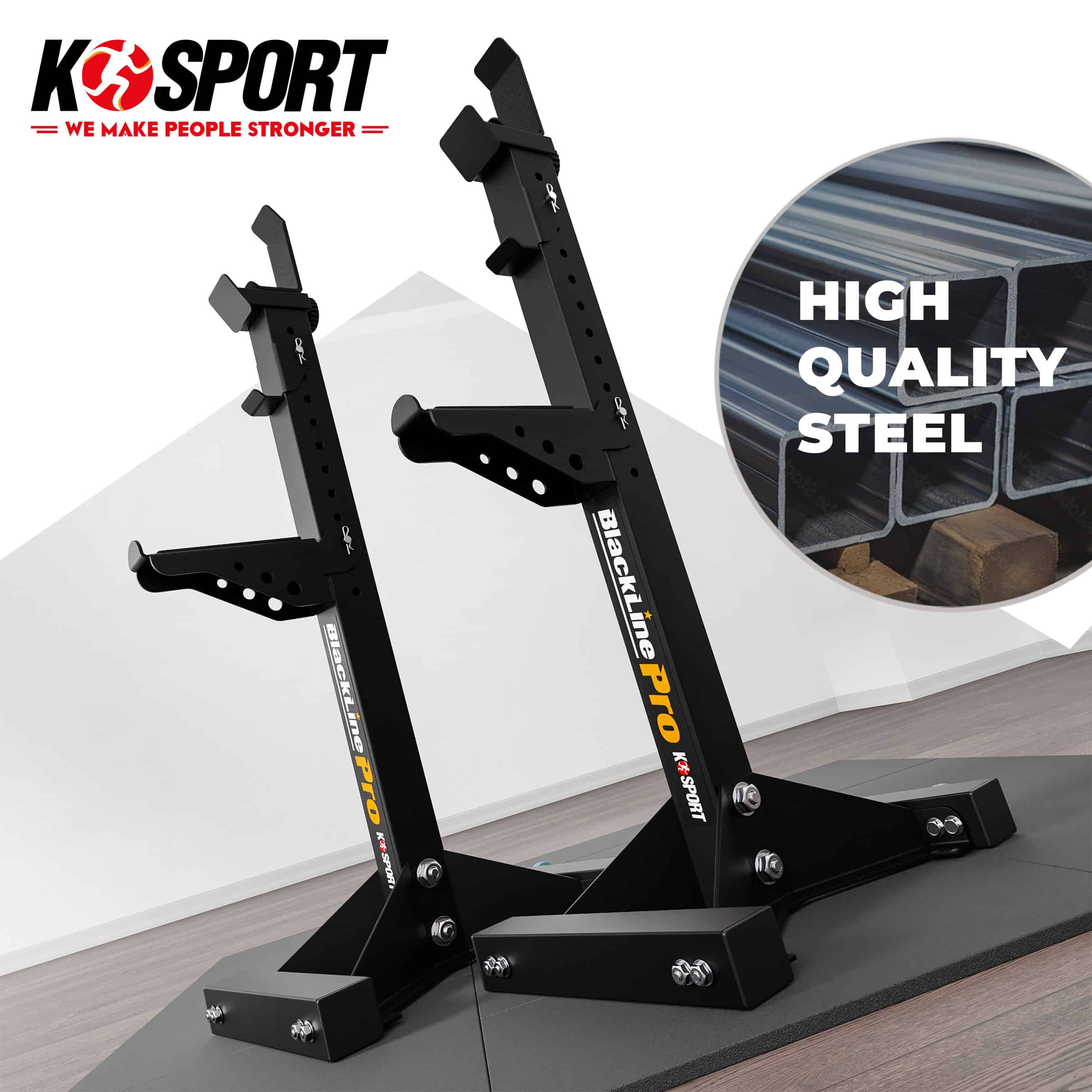 Massiver verstellbarer Hantelständer Blackline Pro aus hochwertigem Stahl – freistehende Langhantelablage für Homegym und Krafttraining