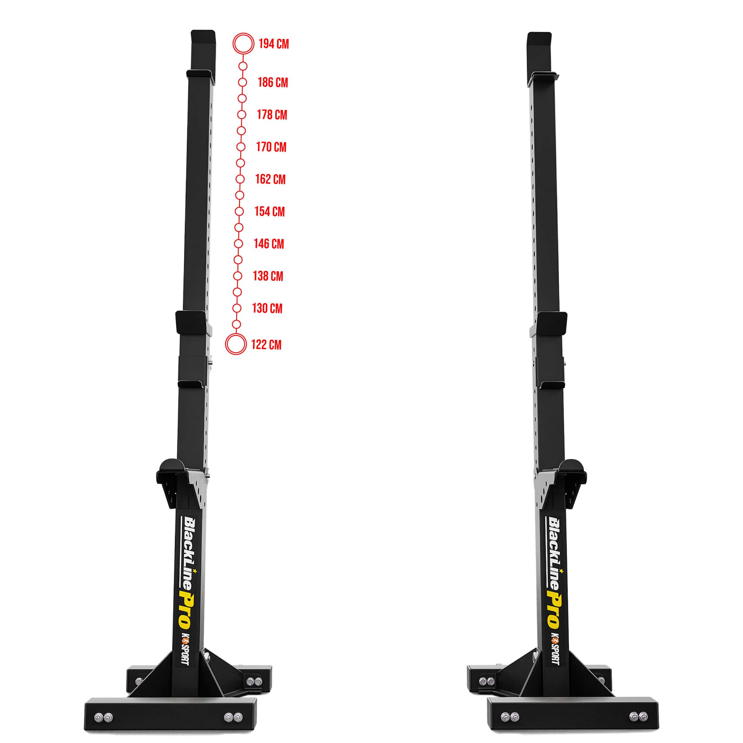 Höhenverstellbarer Hantelständer mit Skala von 122 bis 194 cm – ideal für Kniebeugen und Bankdrücken