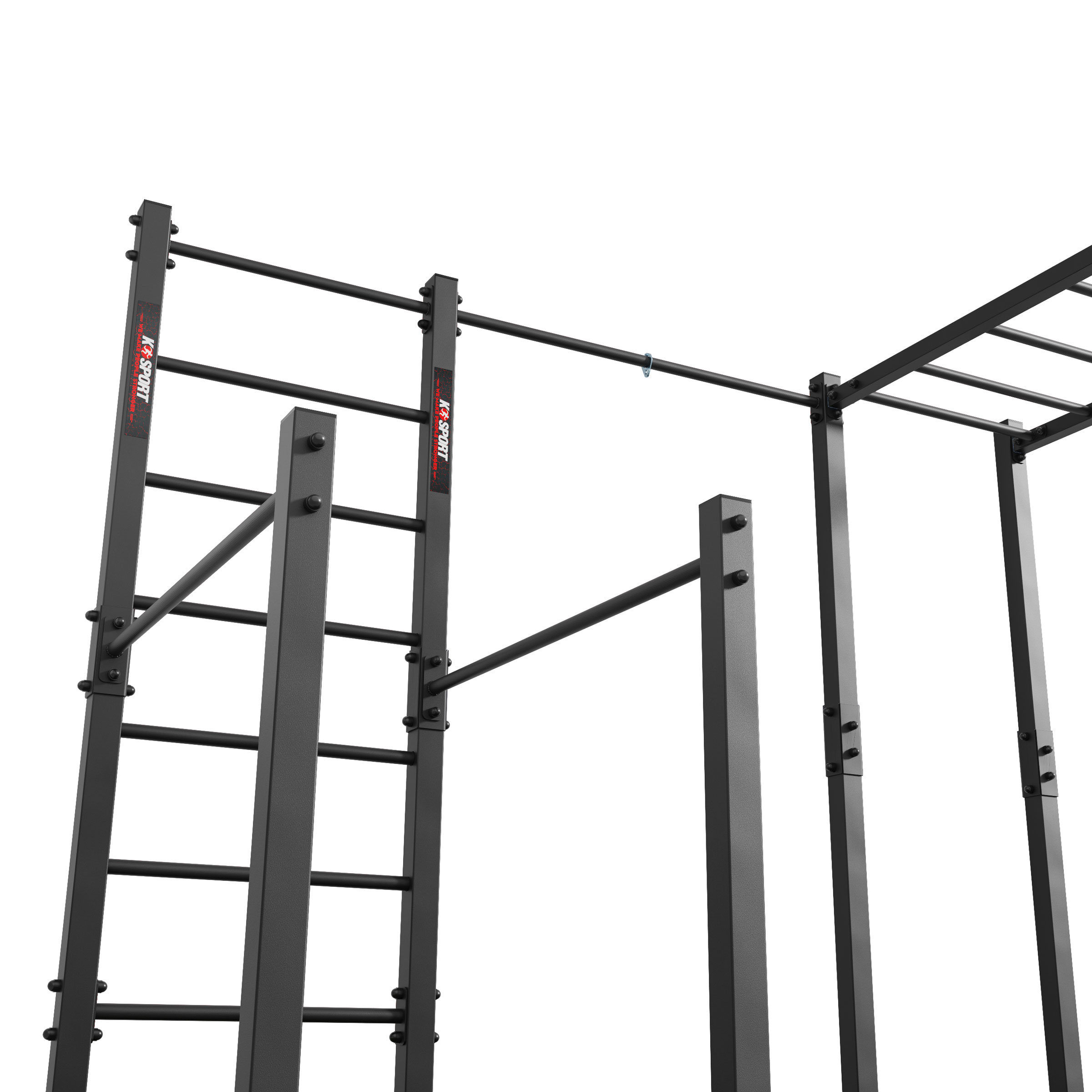 Sprossenwand und Stützelemente eines Outdoor Calisthenics Geräts aus Metall, stabile Konstruktion für Eigengewichtstraining