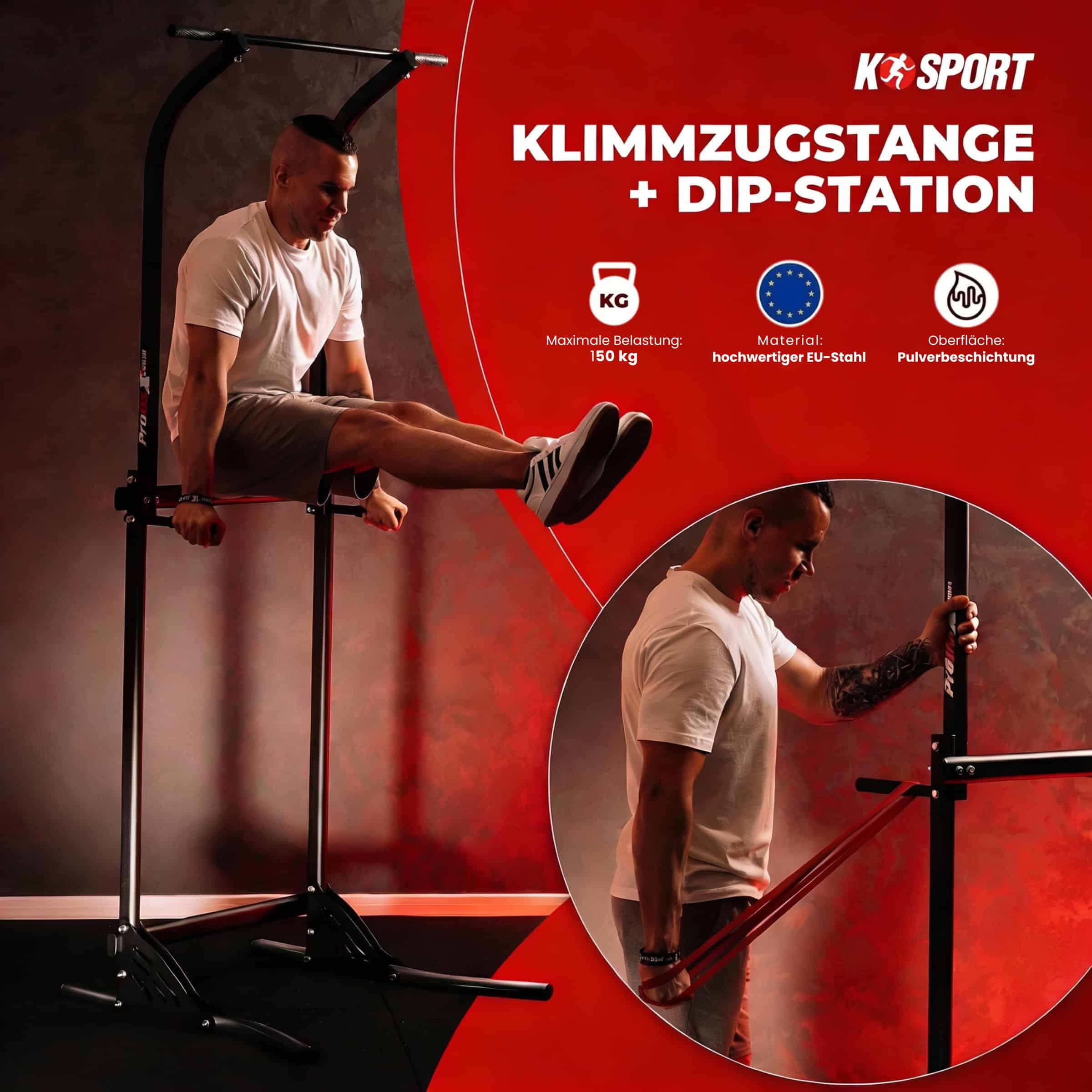 K-Sport Klimmzugstange und Dip-Station mit 150 kg Belastbarkeit und Pulverbeschichtung