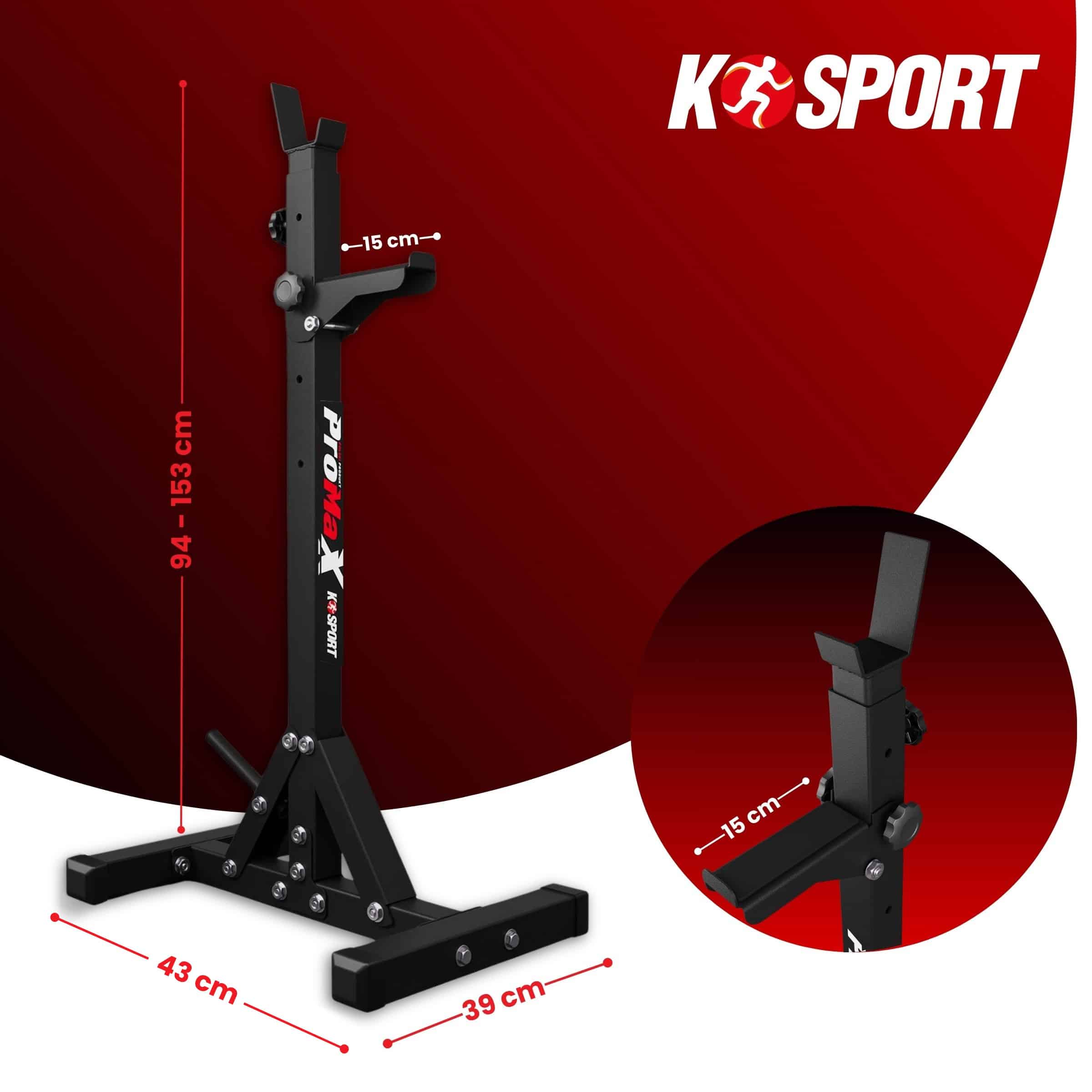 K-Sport höhenverstellbarer Langhantelständer mit Maßen und stabiler Bodenbasis für Krafttraining