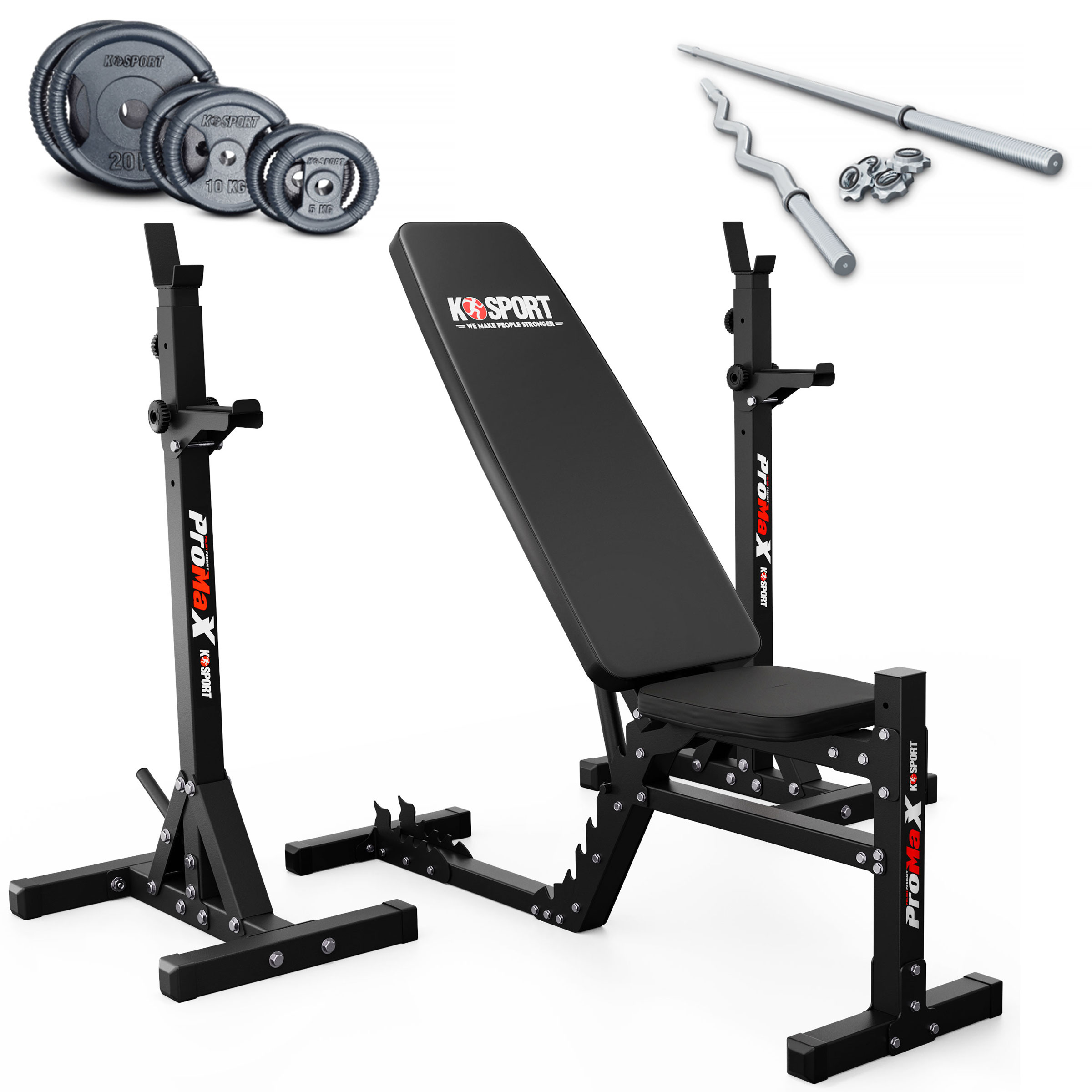 Verstellbare Hantelbank mit Squat Rack und Hantelset