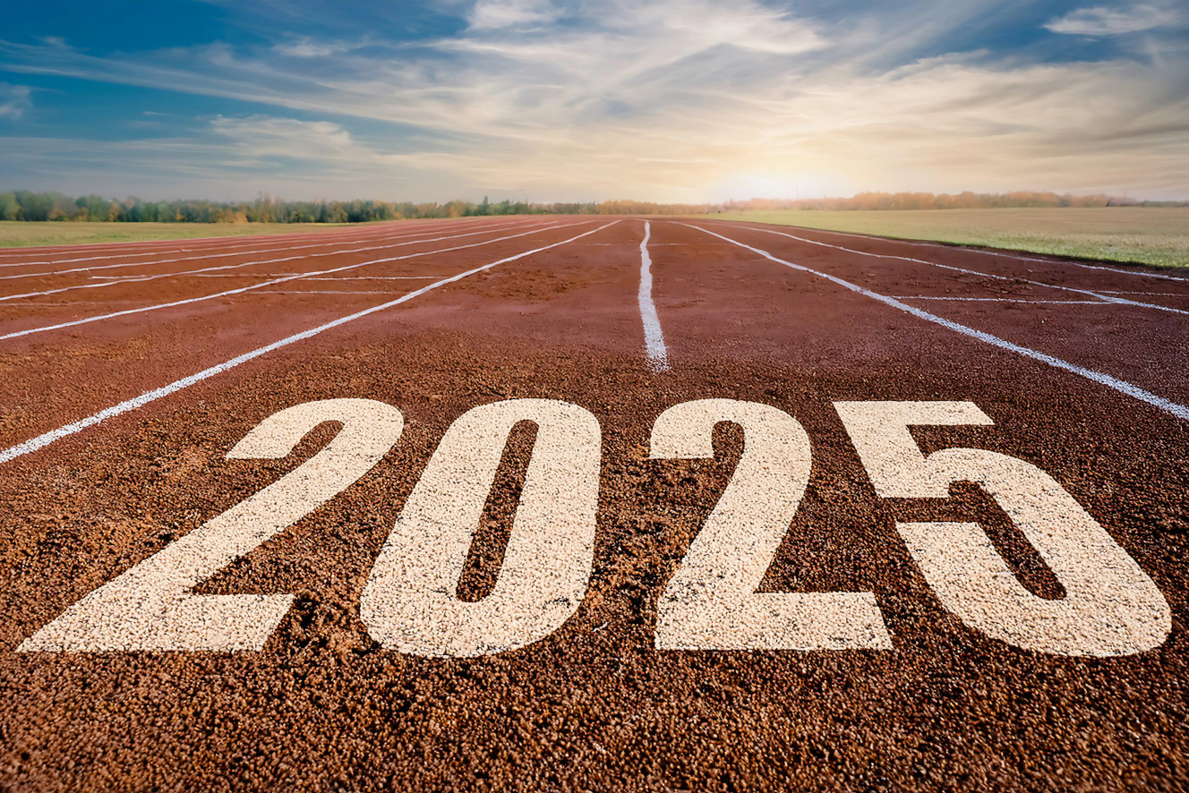 Startbahn mit der Jahreszahl 2025, symbolisch für den Beginn eines neuen Jahres und die Festlegung von Zielen